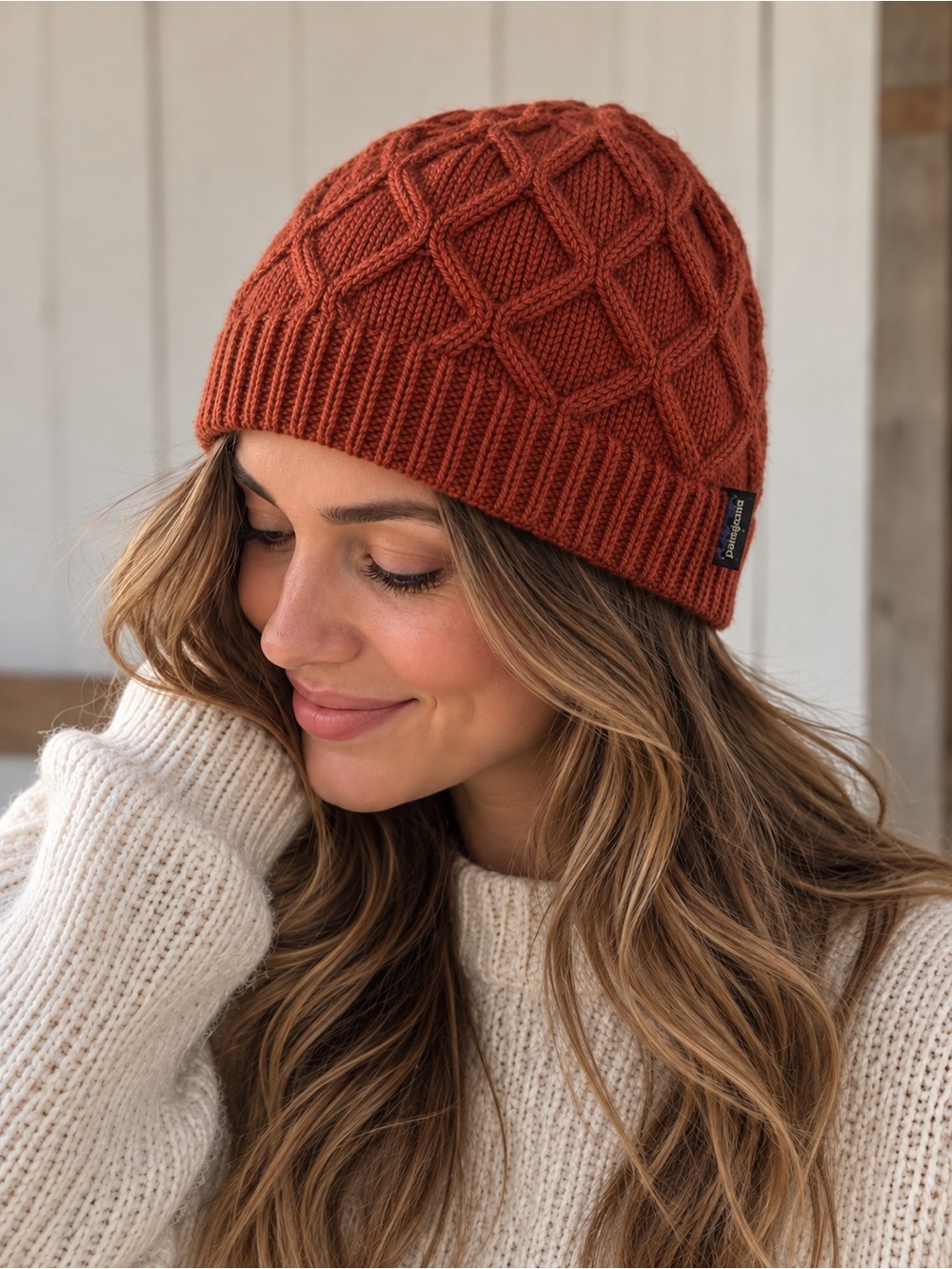 Patagonia Honeycomb Knit Beanie Terracotta Rust Orange Textured Wool Blend